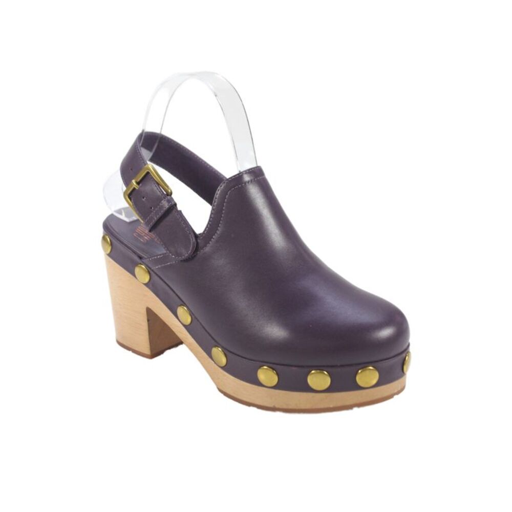 Charlotte Stone Womens Leather Hari Clog Slingbacks Plum Purple Size 7